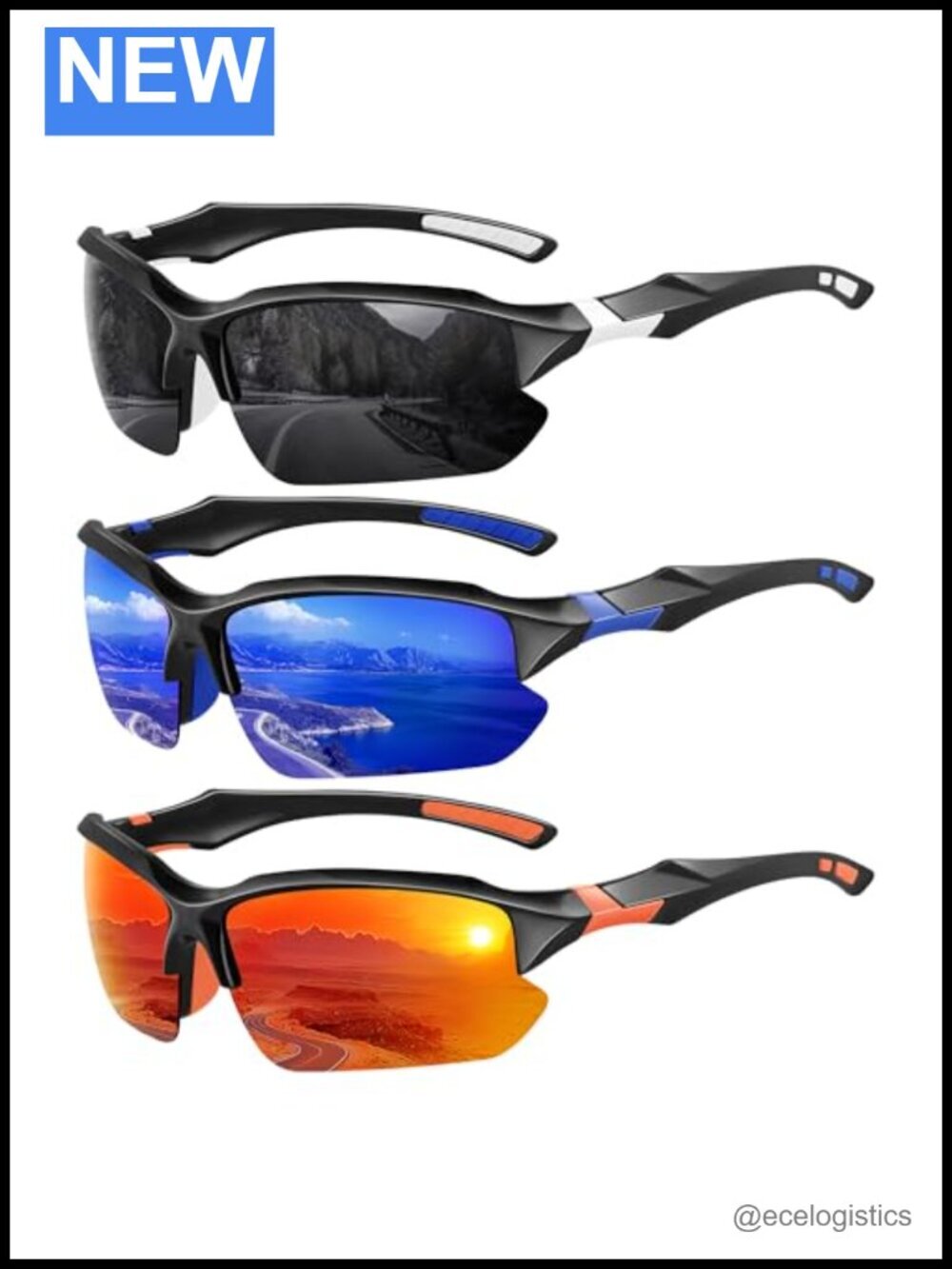 3 Pack Polarized Sports Sunglasses Half Frame UV Protection Running Cycling